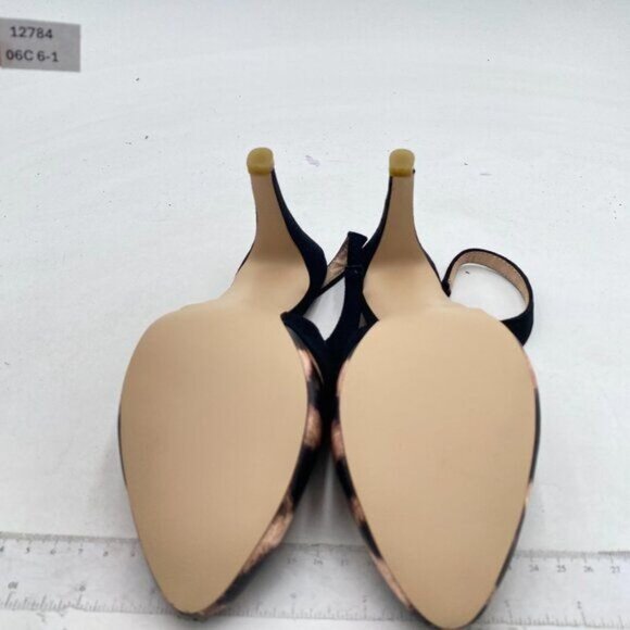 FSJ Black High Heel Pumps Closed Toe Leopard Print Faux Suede Slingback Shoes - Picture 6 of 7